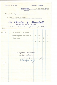 Marshall Trailer Receipt 1959