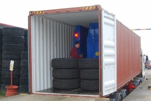 Loading the tyres in for all the trailers